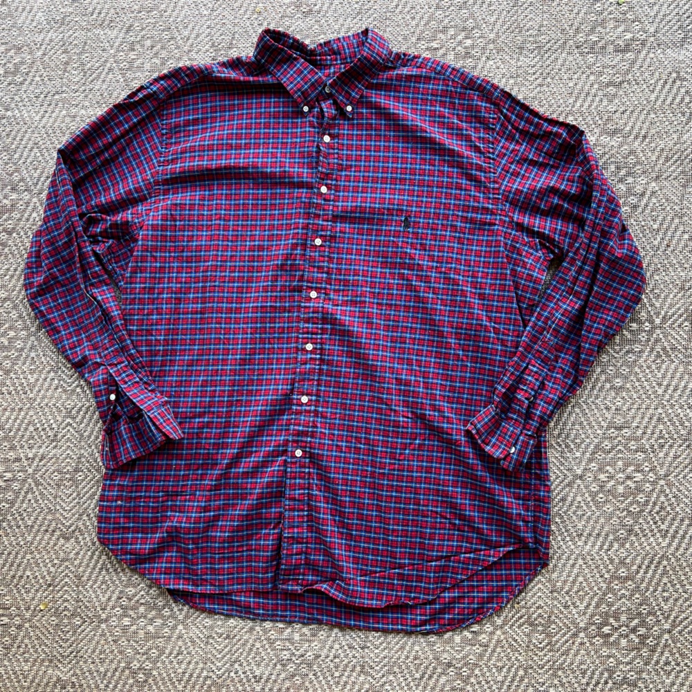 Ralph Lauren Mens Button Down Red Blue Plaid 3XLT Pony‎